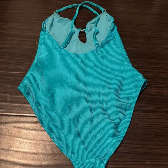 AE Aerie Cheeky Blue Strappy V Neck Plunge One Piece Swimsuit Size Large - Picture 4 of 6